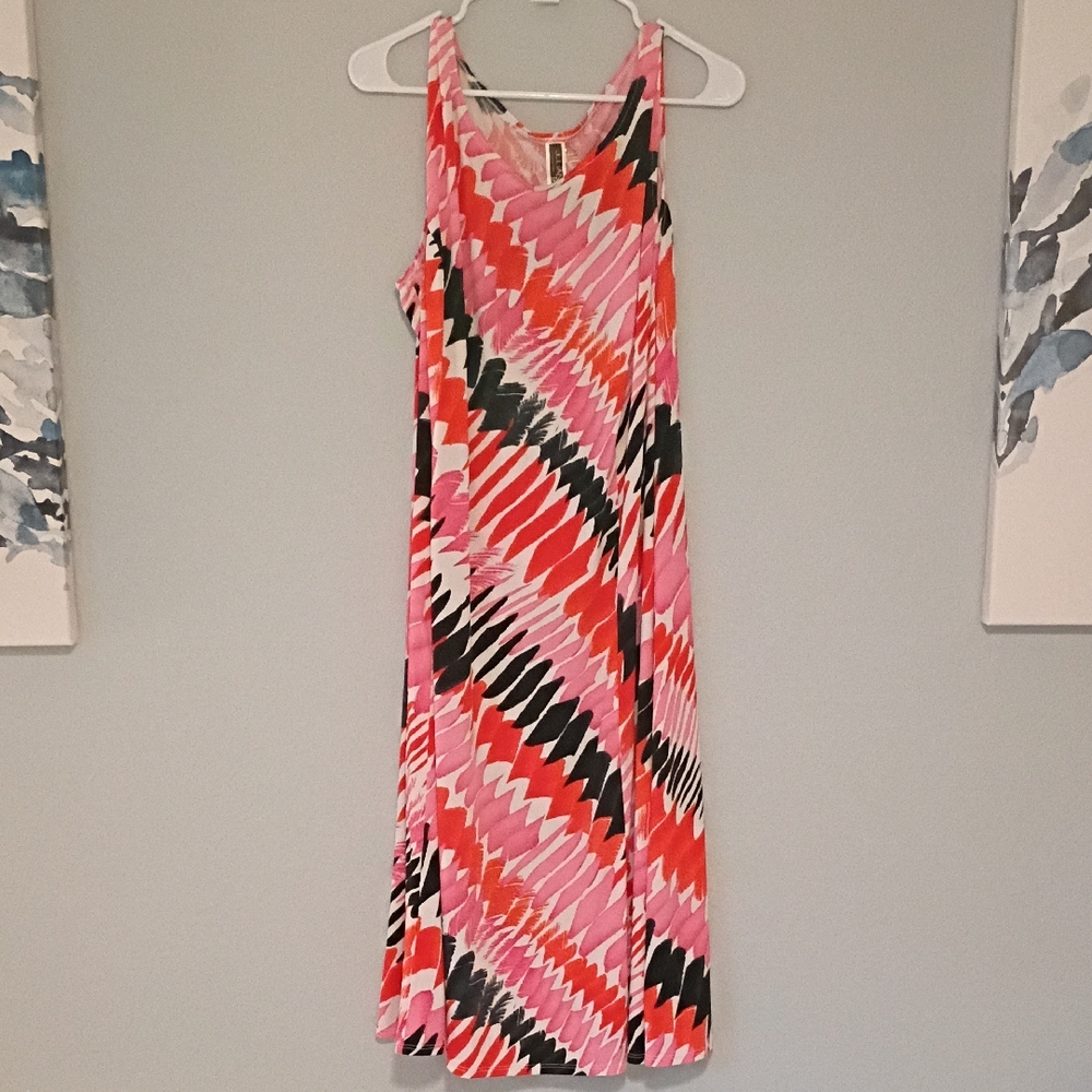 Julian Taylor Pink and Black Zigzag Midi Dress